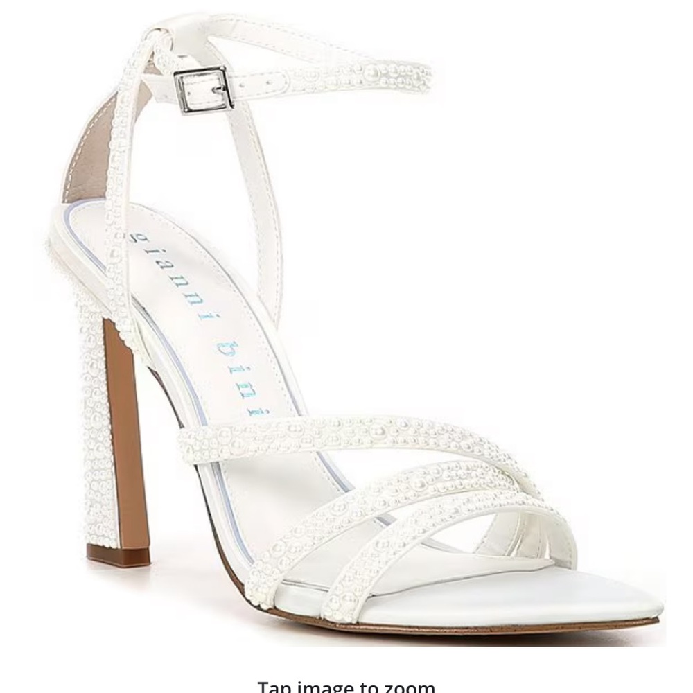 Bridal Pearl Studded Embellished Strap Heels, sz 6.5